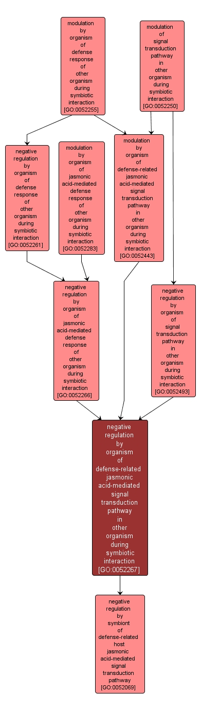 GO:0052267 - negative regulation by organism of defense-related jasmonic acid-mediated signal transduction pathway in other organism during symbiotic interaction (interactive image map)
